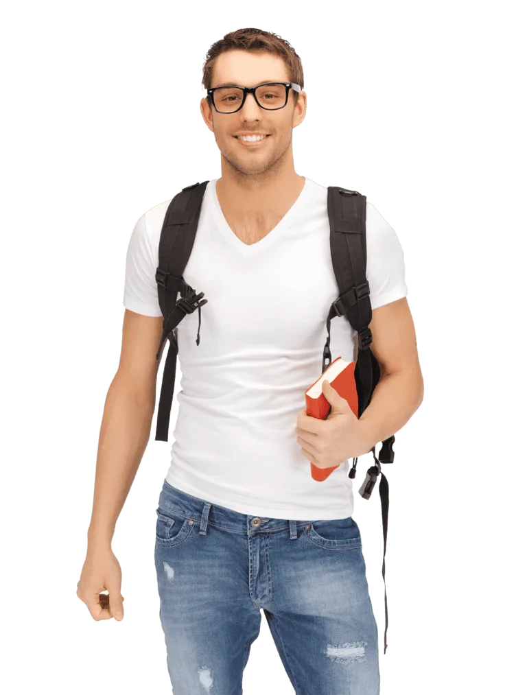 Estudiante universitario con sus apuntes